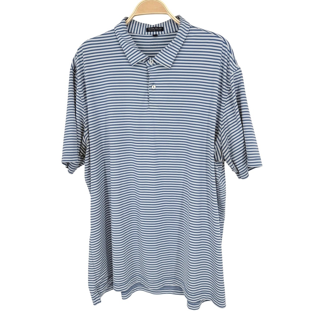 Peter Millar Polo Mens XXL Blue White Striped Crown Crafted MS21EK502S Good